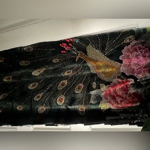 Shall, opera-fancy, textured, peacock design.